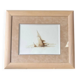 Marine watercolor of Honfleur by Francis Kuhlen, mid-20th century