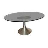 Table basse vintage en verre fumé et aluminium brossé