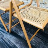 Set of 2 vintage folding chairs, rattan cane for Habitat, circa 70/80