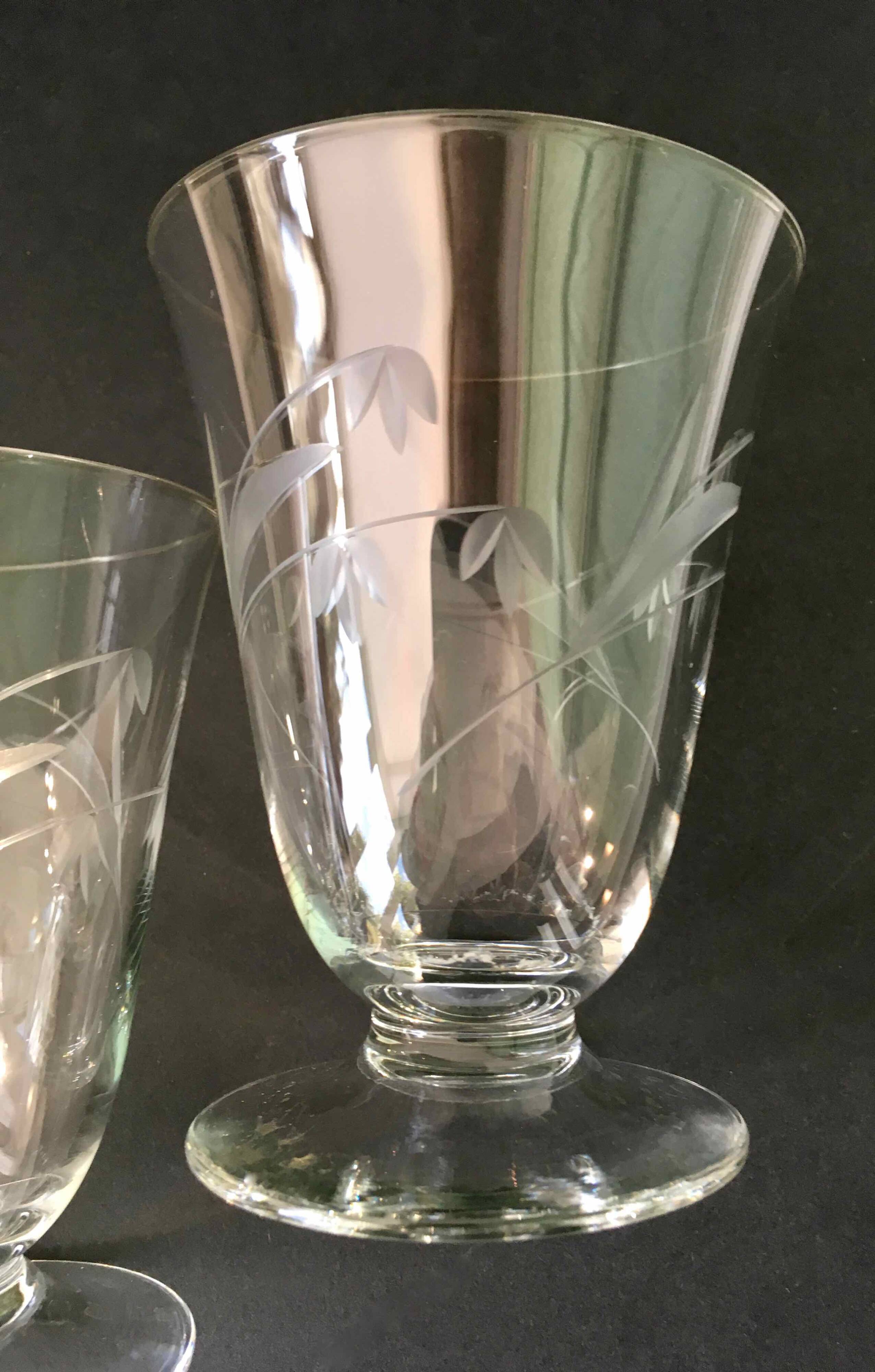 6 wine glasses carved with lily of the valley sprigs