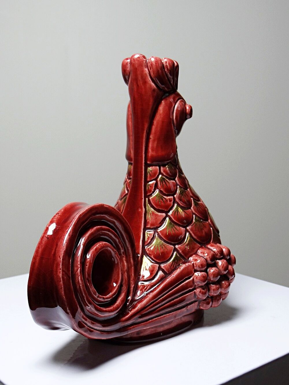 Pair of ceramic glazed candlesticks in the shape of roosters, signed A.G Roger, year 1948.