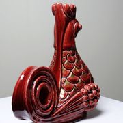 Pair of ceramic glazed candlesticks in the shape of roosters, signed A.G Roger, year 1948.