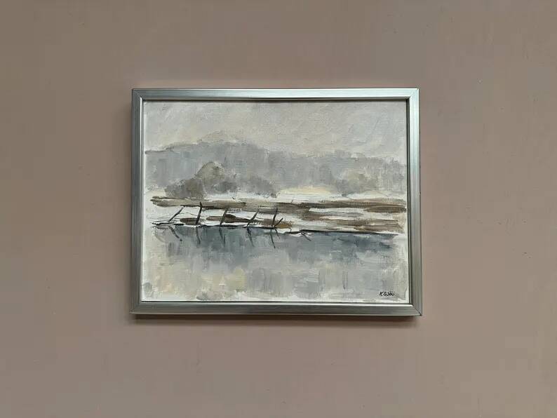 Original Swedish Oil on Canvas – “Lanskap” by K. Sjöö – Vintage & Framed – 37.5 × 29.5 cm (14.7" × 11.6")