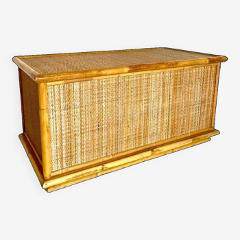 Vintage wood, bambù and rattan trunk, Dal Vera, Italy 1970 's