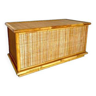 Vintage wood, bambù and rattan trunk, Dal Vera, Italy 1970 's