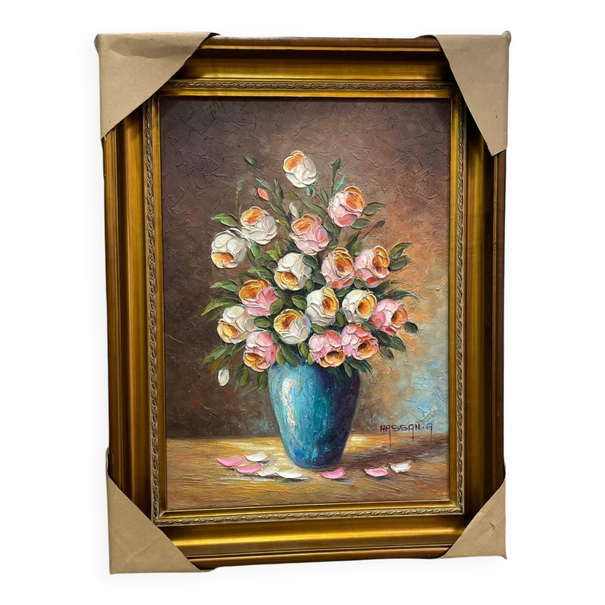 Pink and white flower pot painting