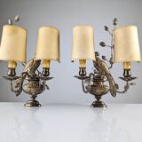 Pair of wall sconces with parrots and leaves