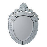 Ancien miroir vénitien, fronton biseauté base bois