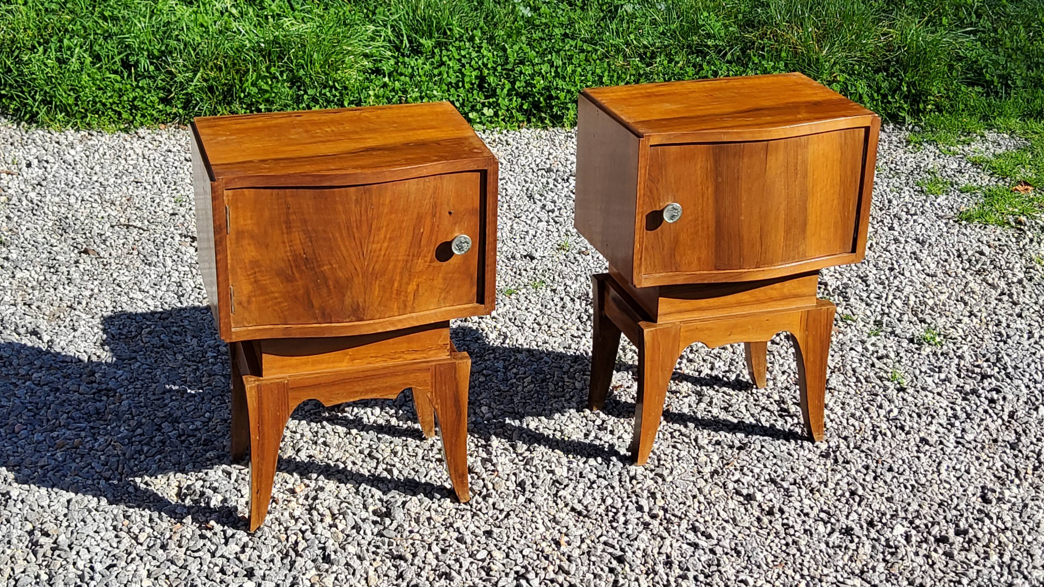 Pair of vintage 50s walnut bedside tables