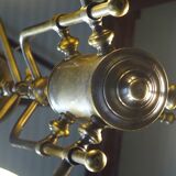 Grand lustre 3 feux en verre, opaline et laiton