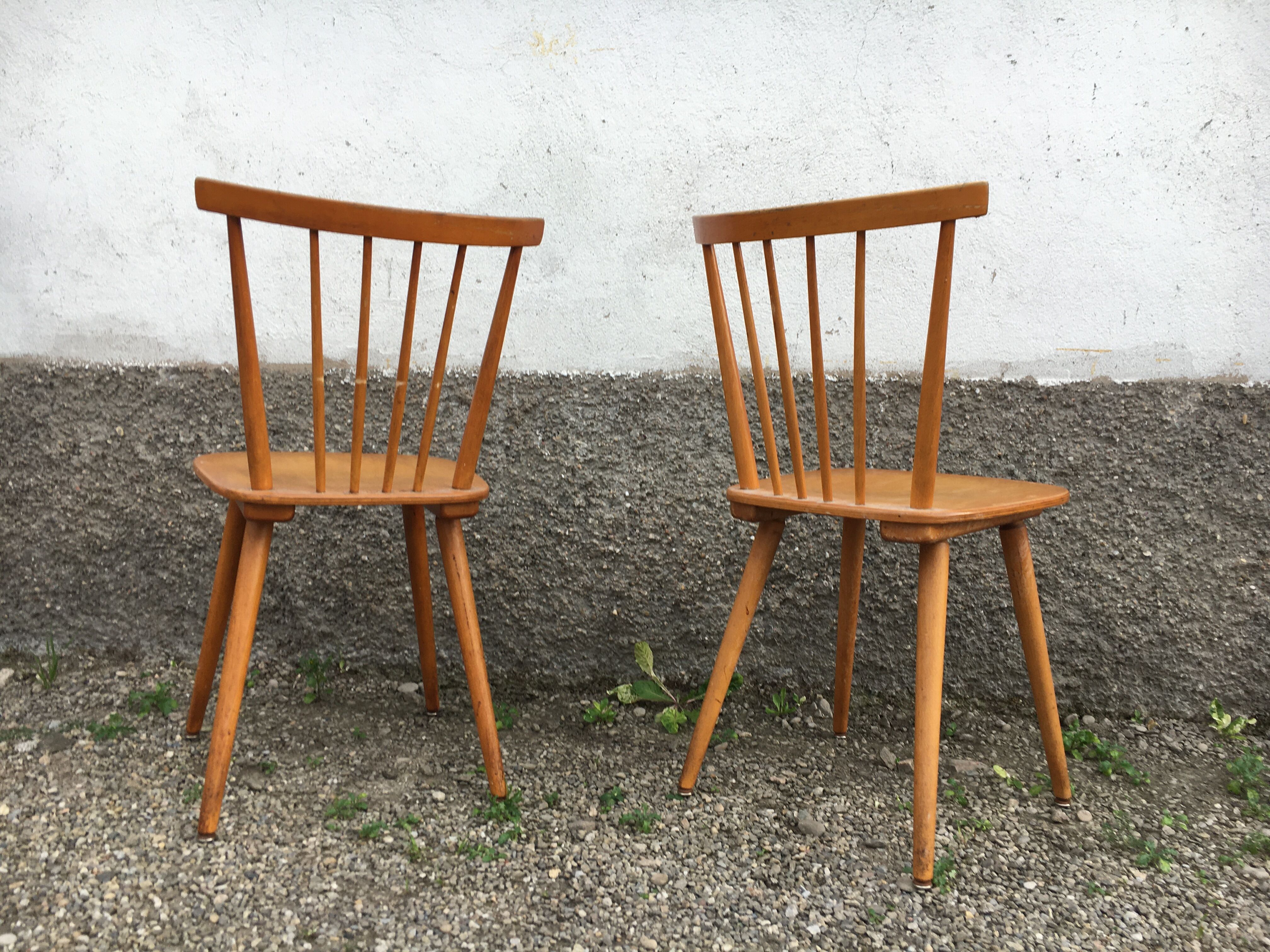 Pair of Scandinavian beech bistro chairs