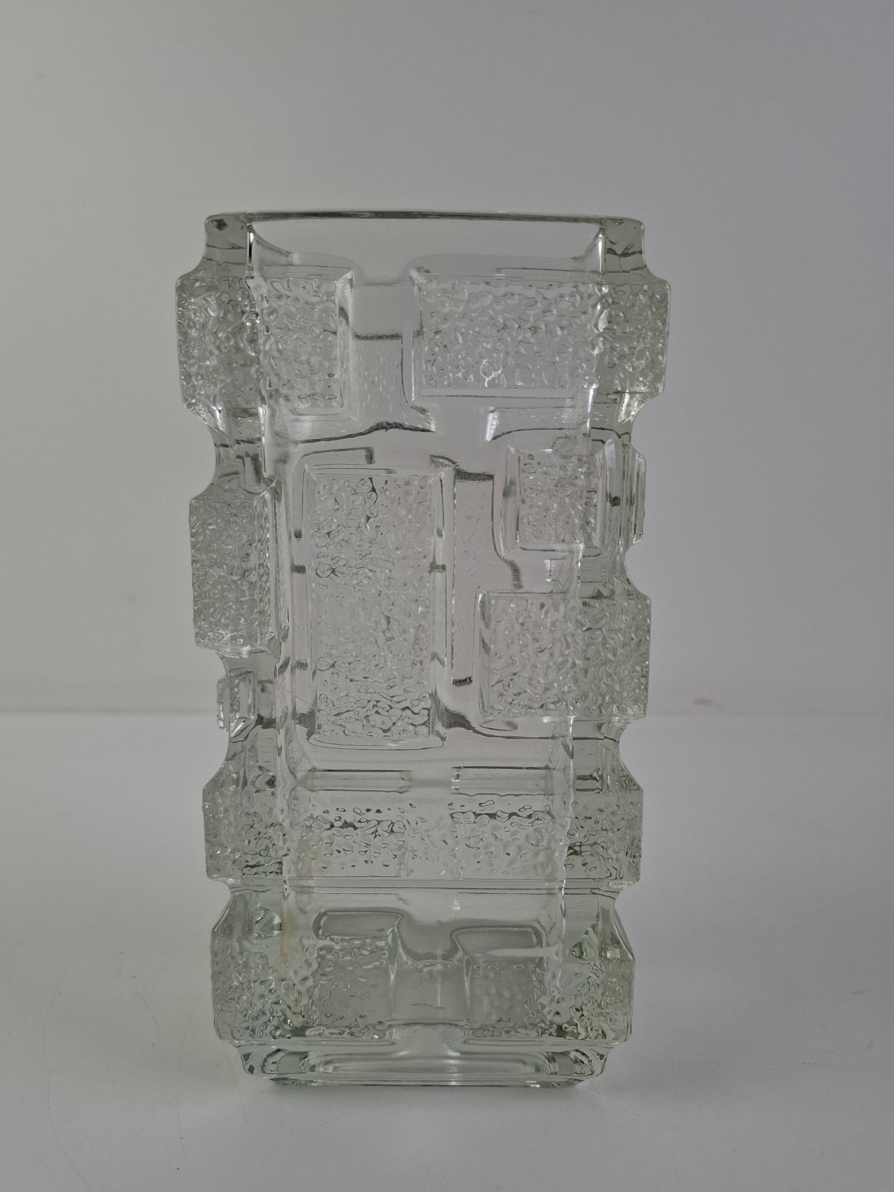 1969 Brickwork Pressed Glass Vase by Jiří Zejmon for Rudolfova Huť, Czechos