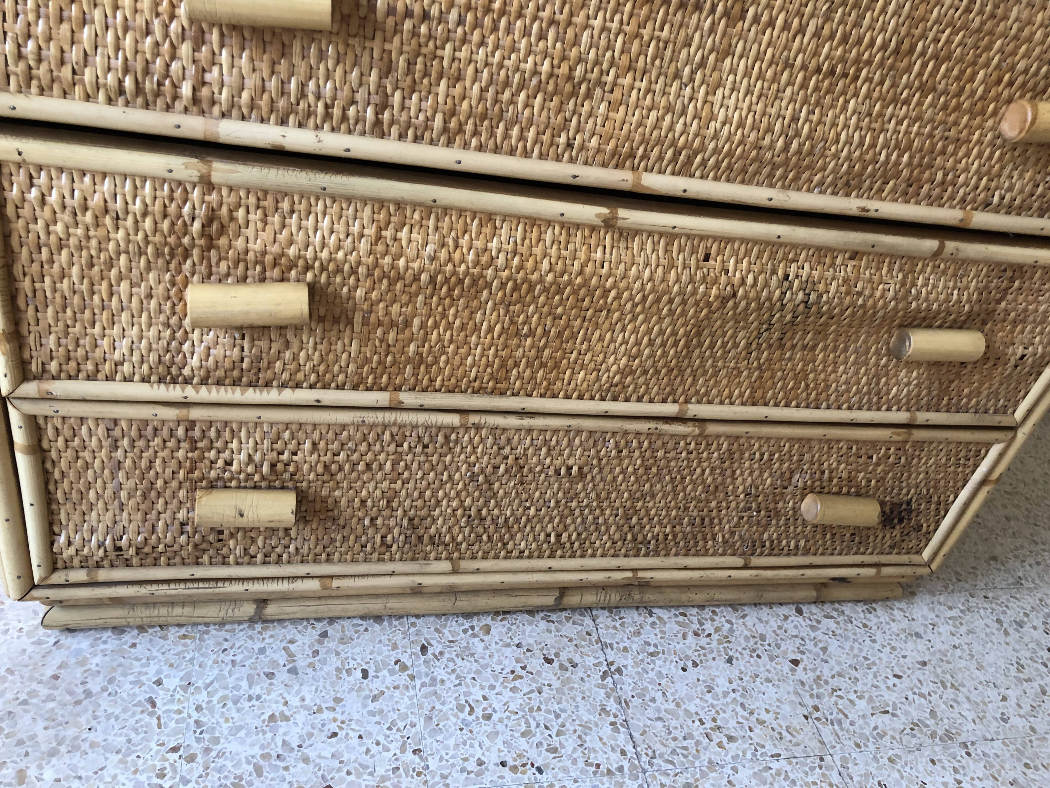 Vintage rattan chest of drawers