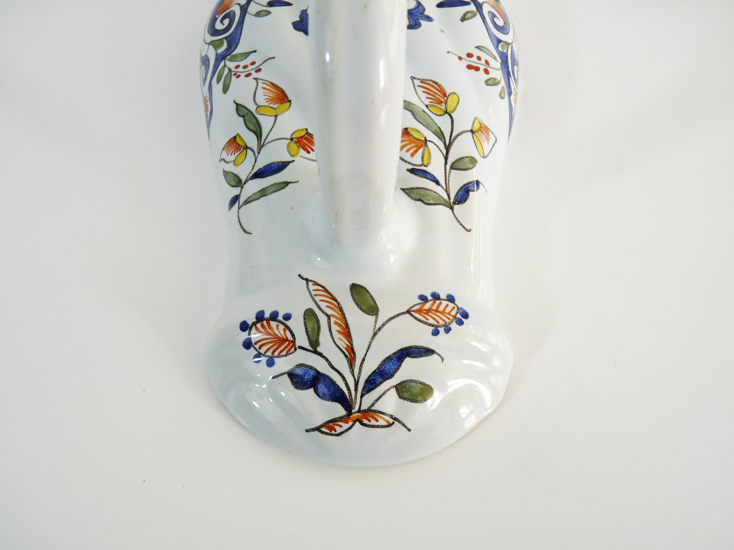 Vintage wall applique in Rouen style earthenware, glass candle