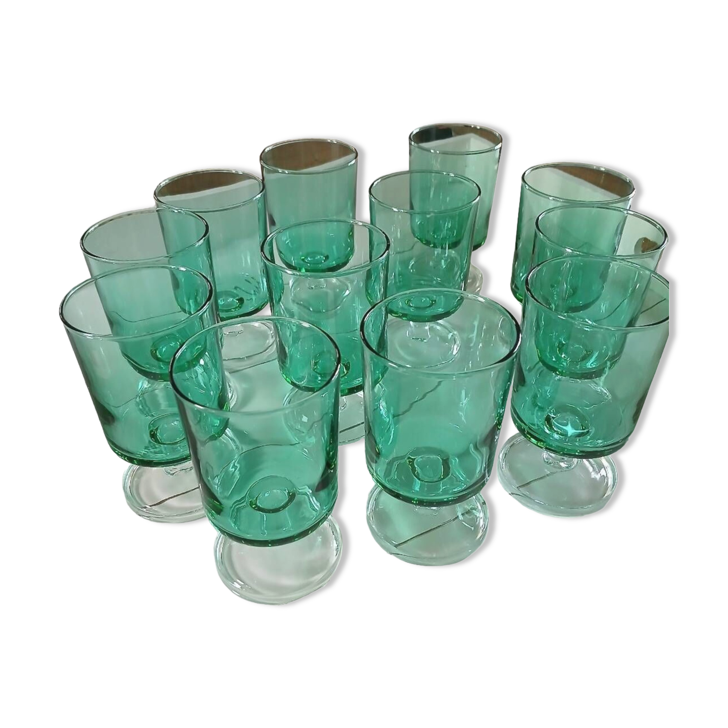 12 vintage stemmed glasses