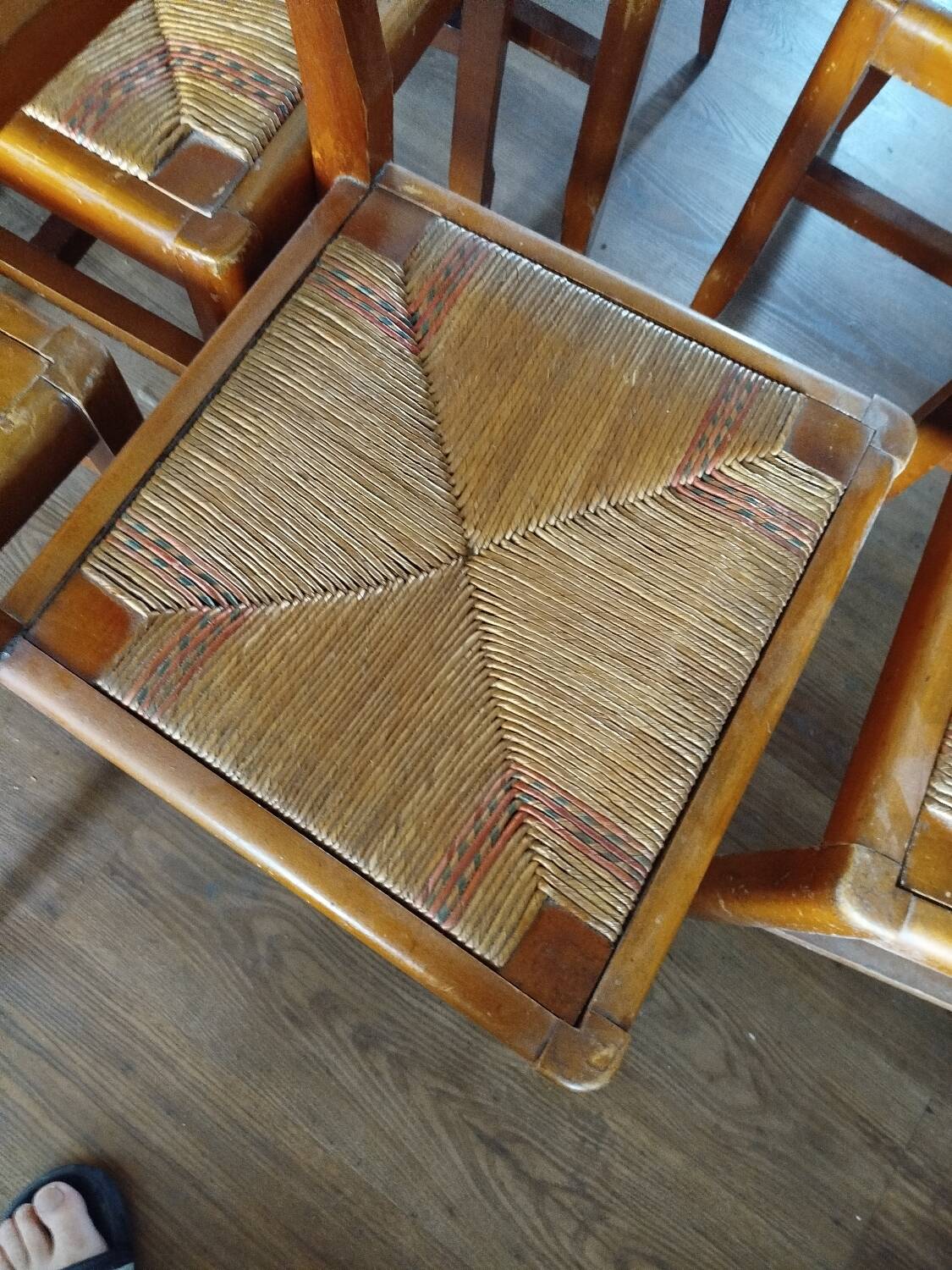 Set of 6 vintage straw chairs – Pierre Cruège – 1950s