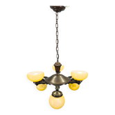 Art Deco Chandelier in Czech Brass with Cream Glass, 1920s