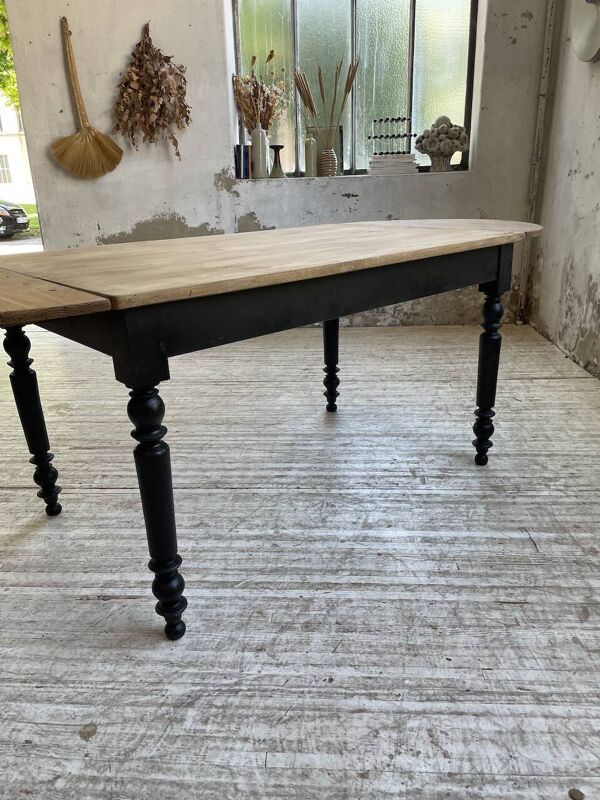Table de ferme en pin ovale avec allonges 2m