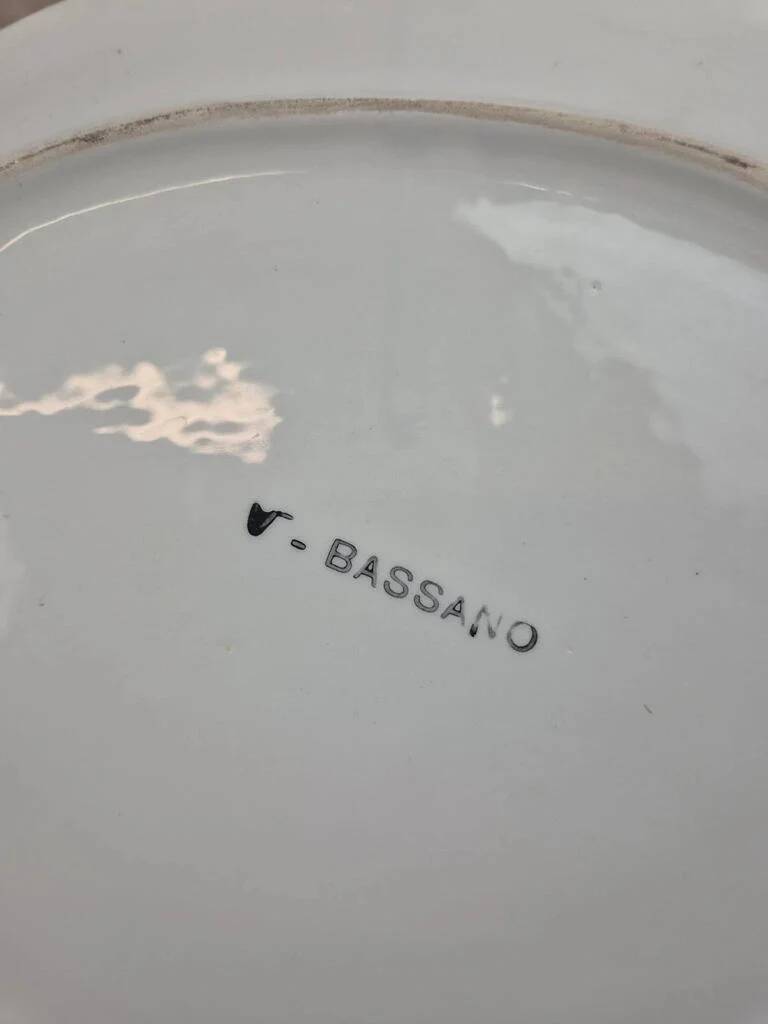 Plat ovale vintage Bassano décor bleu fleuri relief