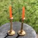 Set of two candlesticks in brass dore, pattern of ivy leaves chiseles on the columns, vintage