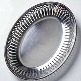 Oval openwork bread basket in silver-plated metal, vintage 1950s-70s.