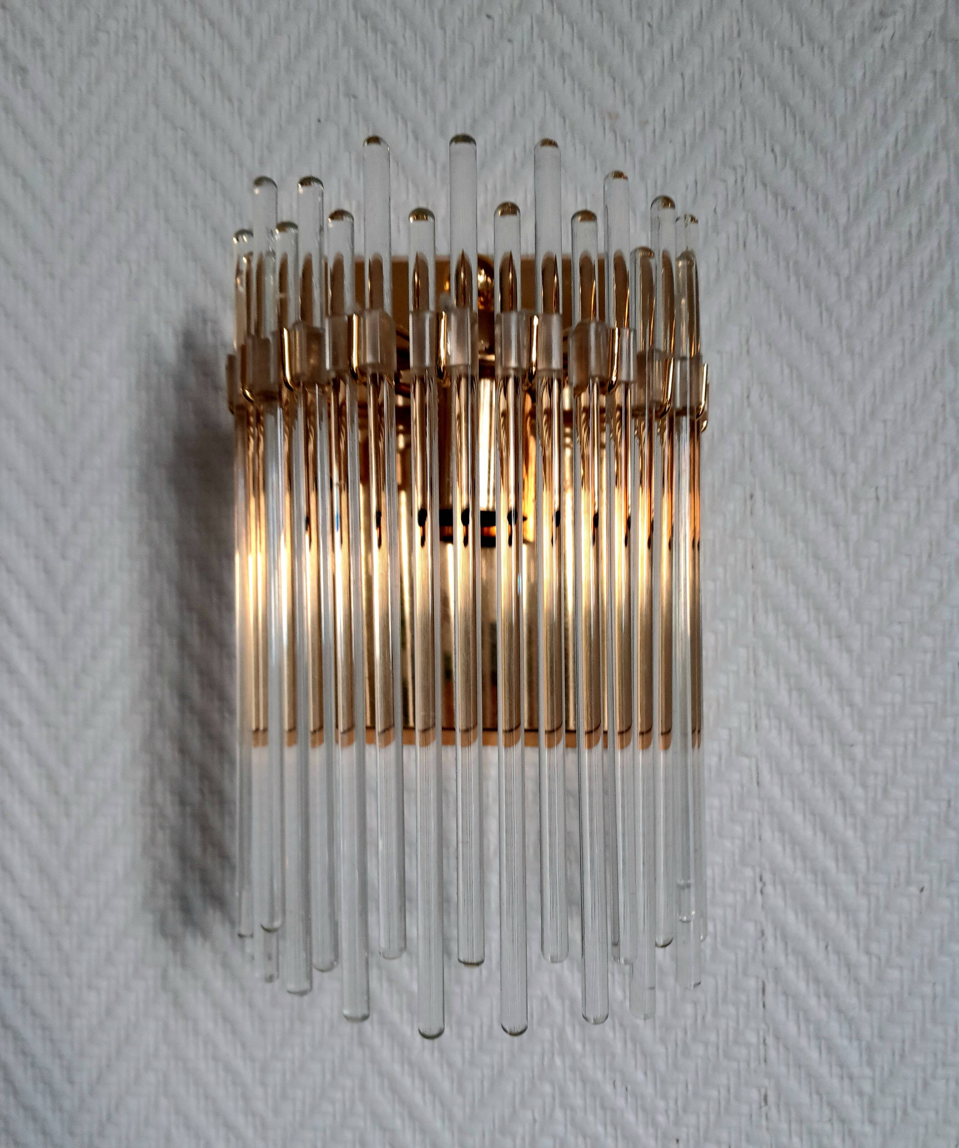 Pair of brass wall lights with waterfall tassels, Italy 1970