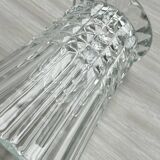 Diamond point molded thick glass vase.