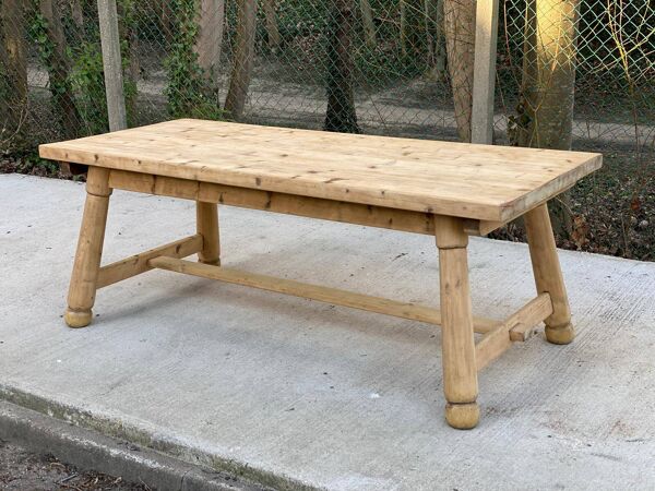Table de ferme Georges Robert en bois massif brut, 1960, restaurée