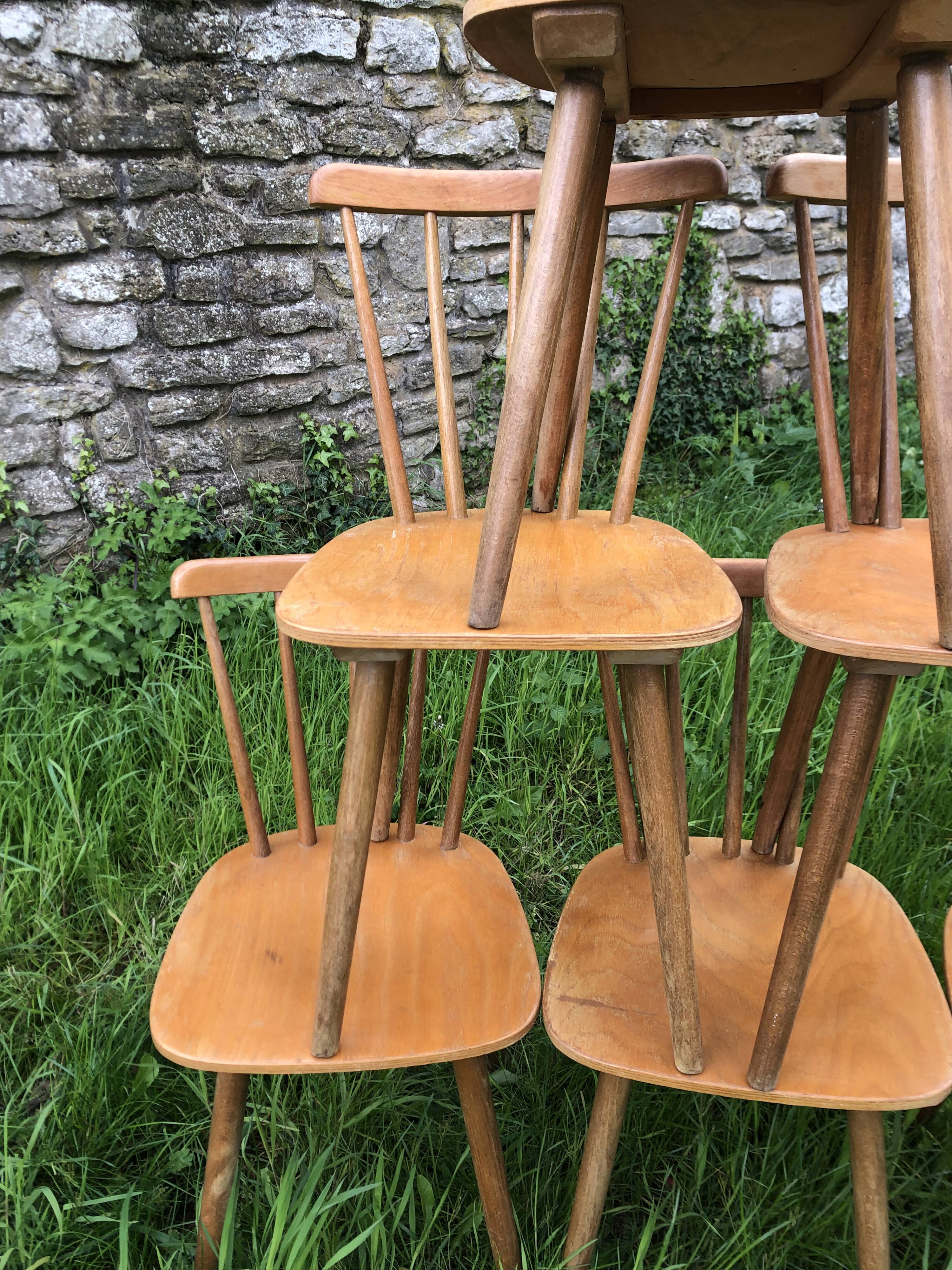 Chaises de bistrot rustique vintage Années 60