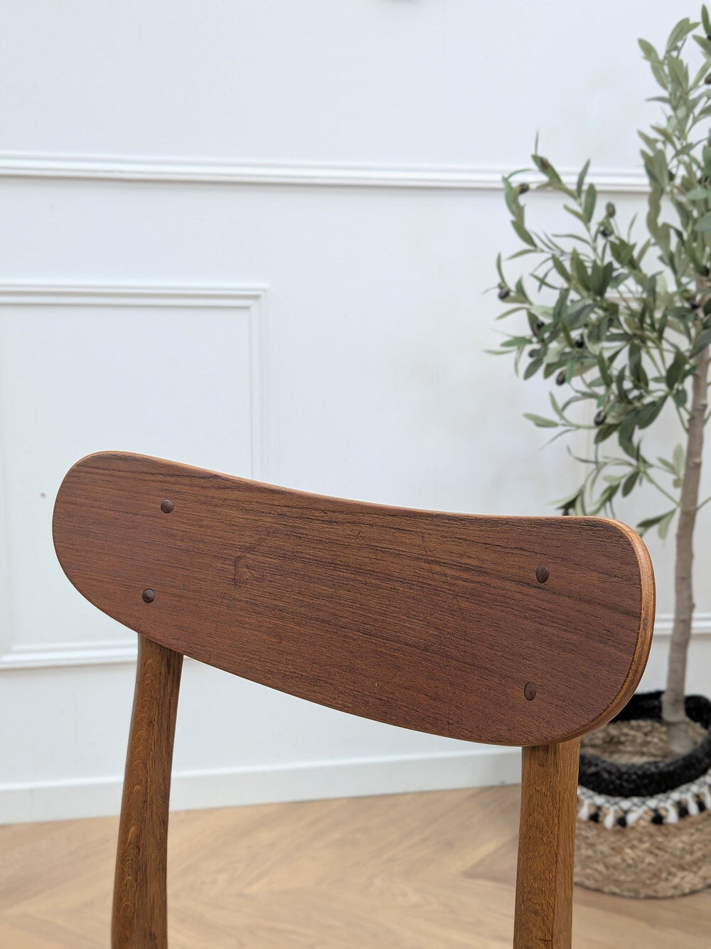 Chaise scandinave teck & tissu vert