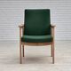 1980s, Danish armchair by Høng Stole, green furniture wool, oak wood.