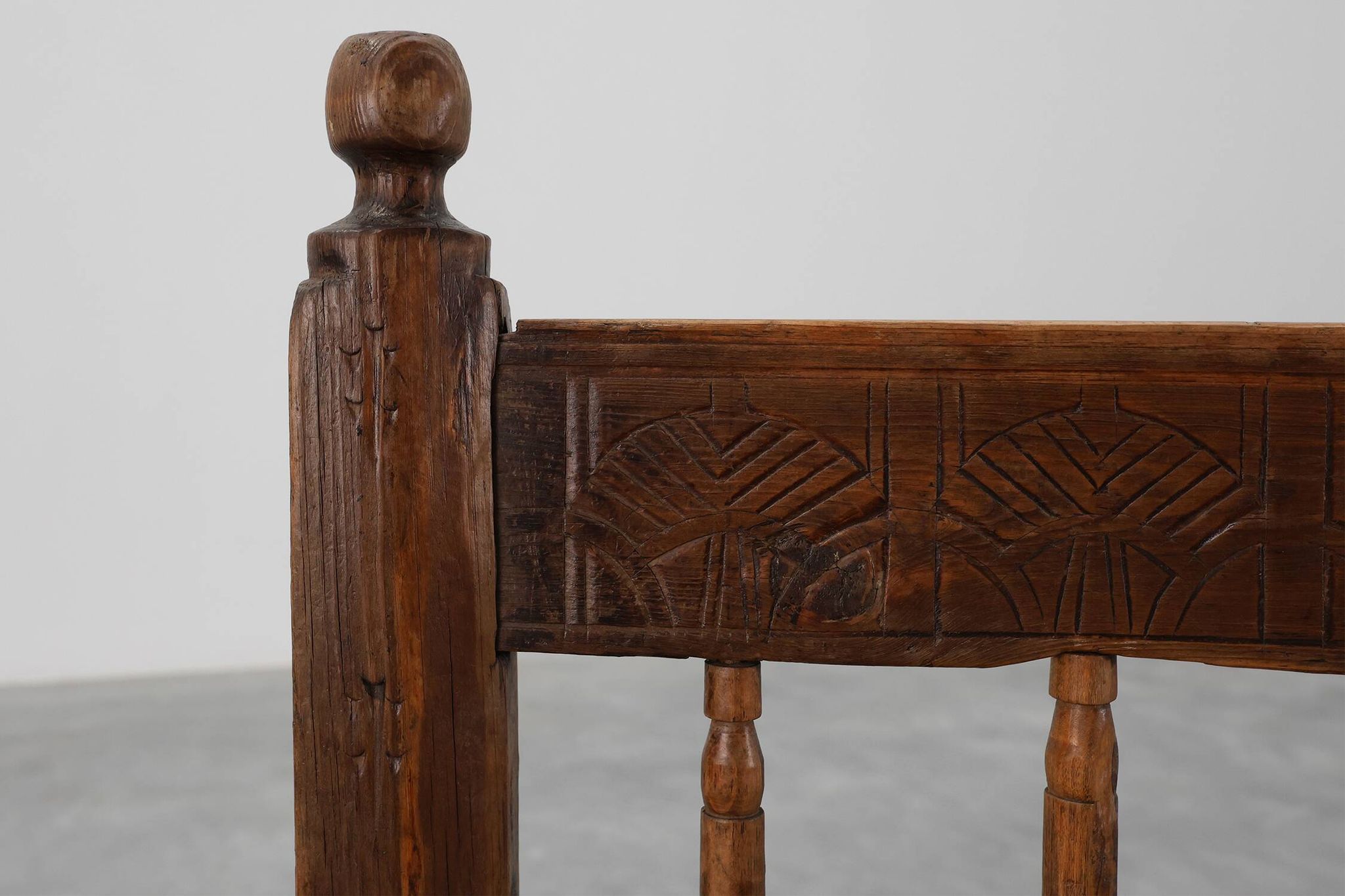 19th Century Spanish Hand-Carved oak Side Chair with Velour Seat