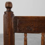 19th Century Spanish Hand-Carved oak Side Chair with Velour Seat