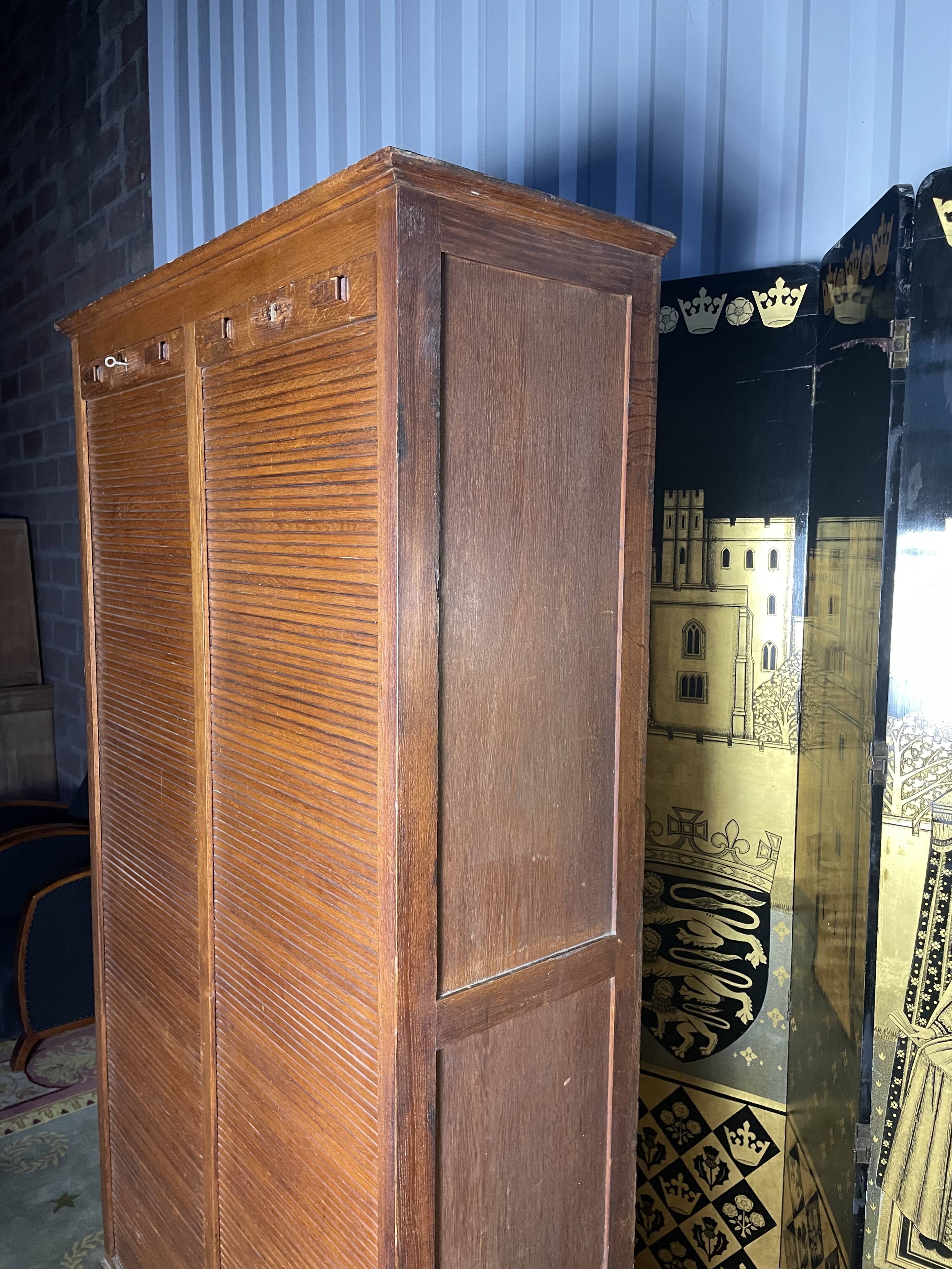 Solid oak notary double curtain filing cabinet 1900