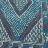 Handmade blue mergoum rug in natural wool