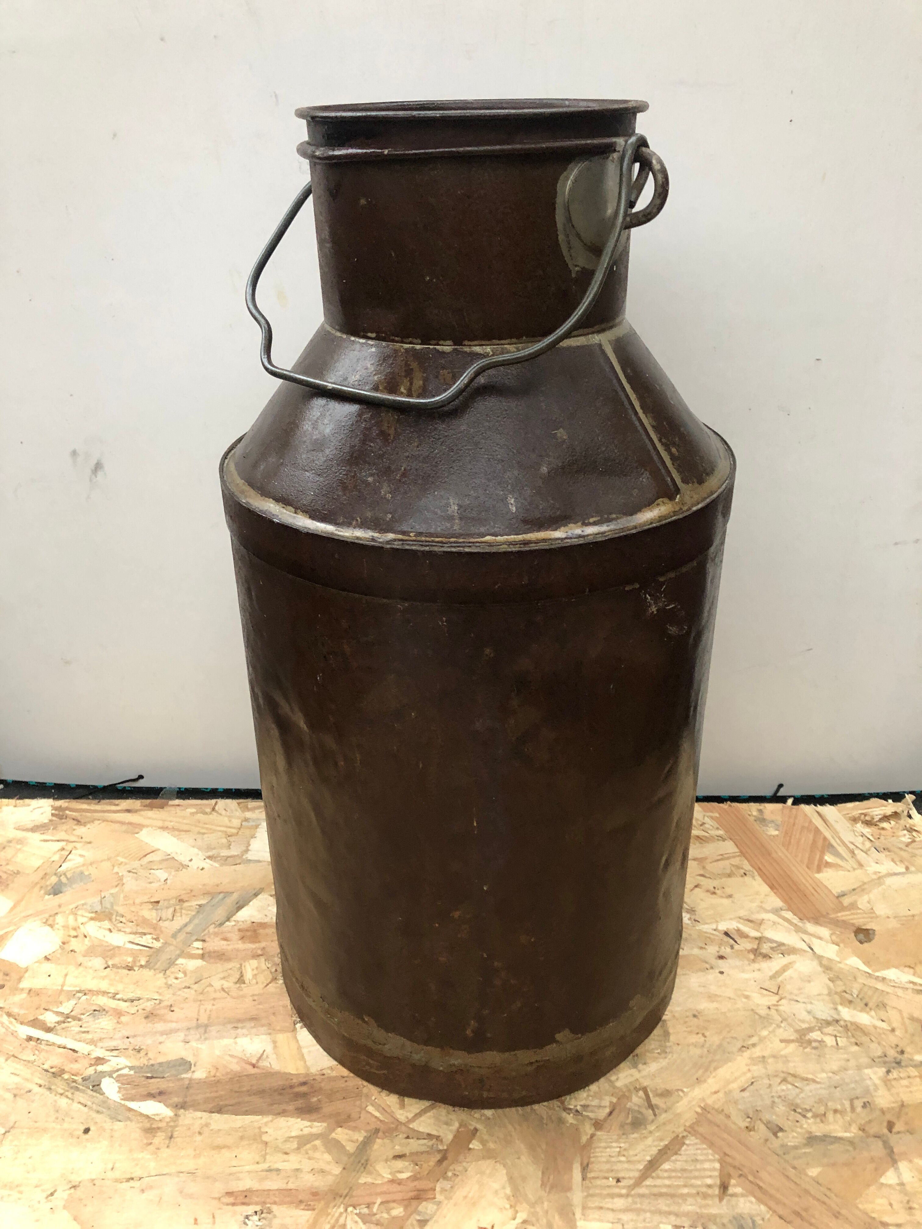 Old milk pot + metal lid vintage decoration