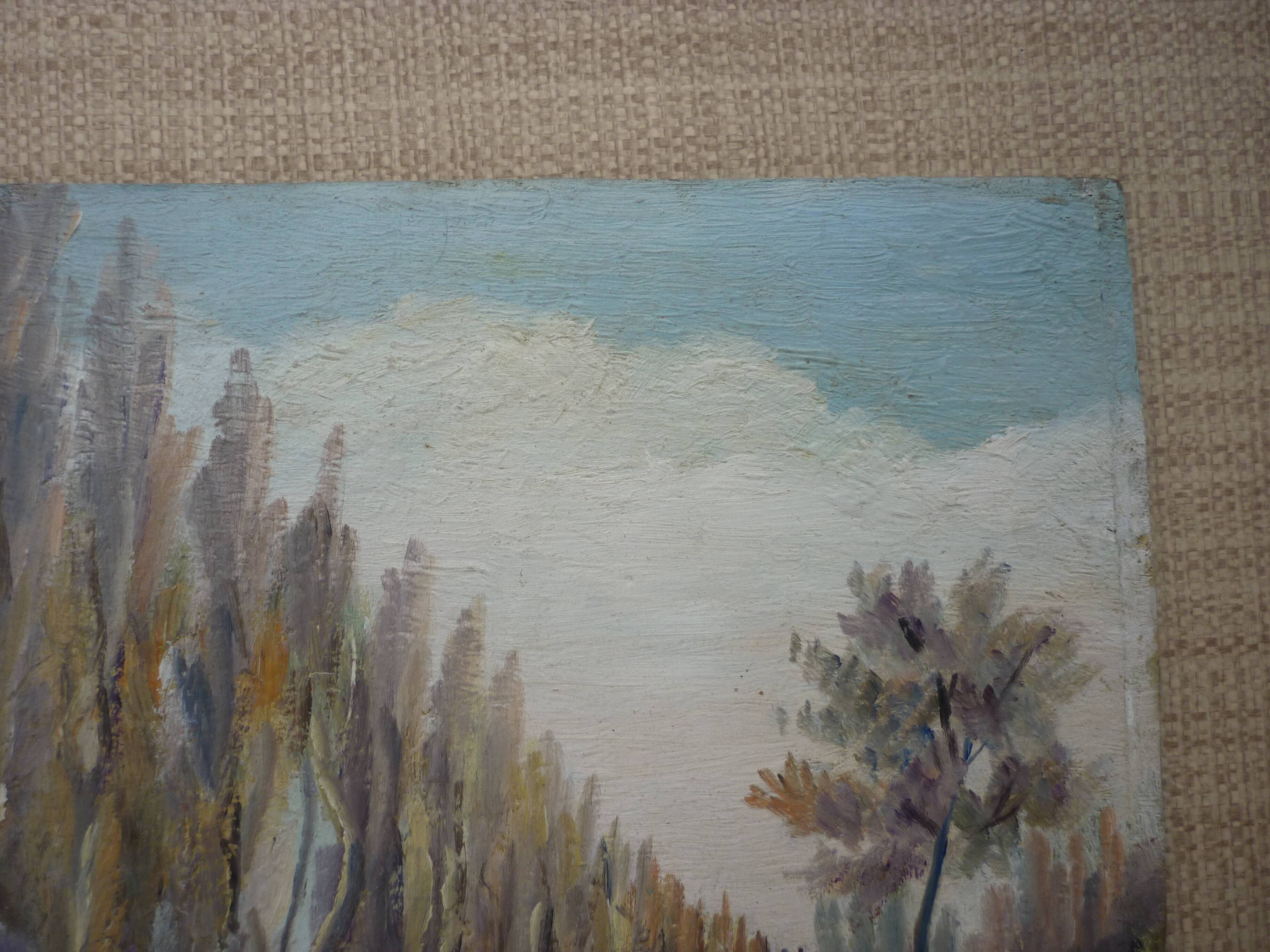 Oil painting on isorel signs J Lauga channel view