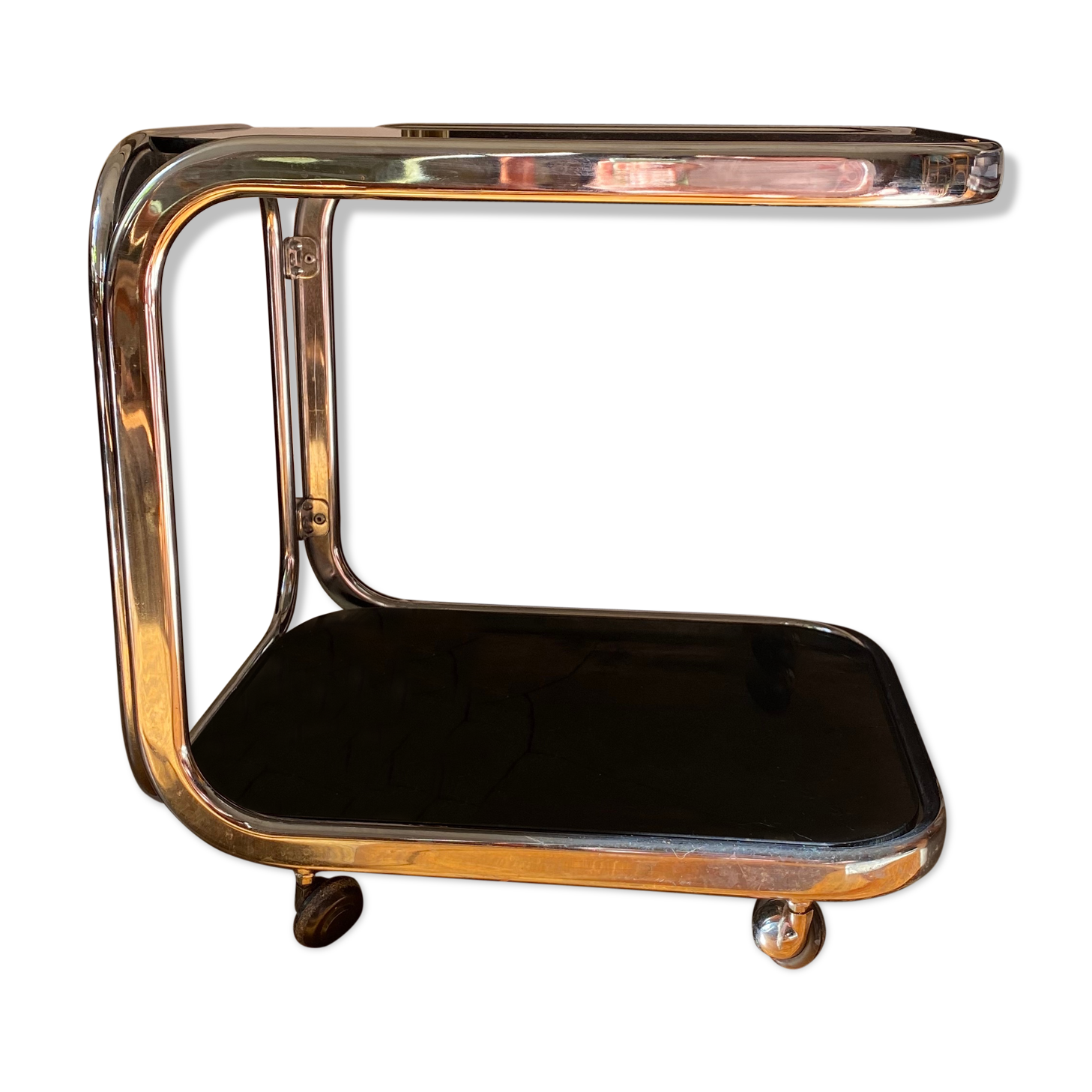 Desserte métal chromé et verre fumé