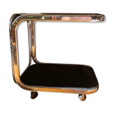 Desserte métal chromé et verre fumé