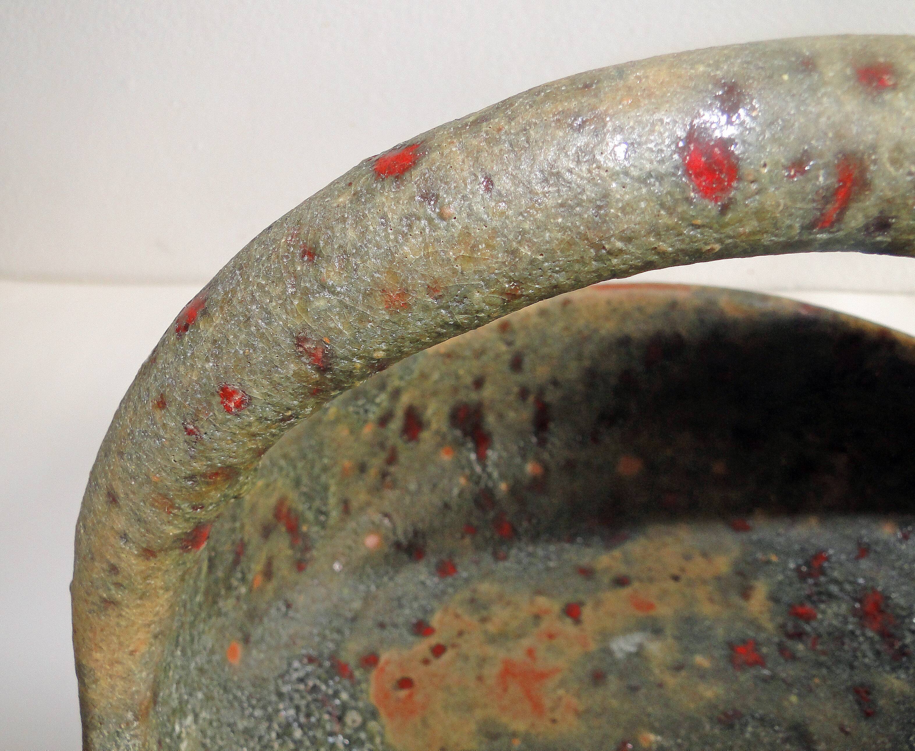 Old terracotta basket signed Campo Piano Orezza Corsican pottery Vintage 1960