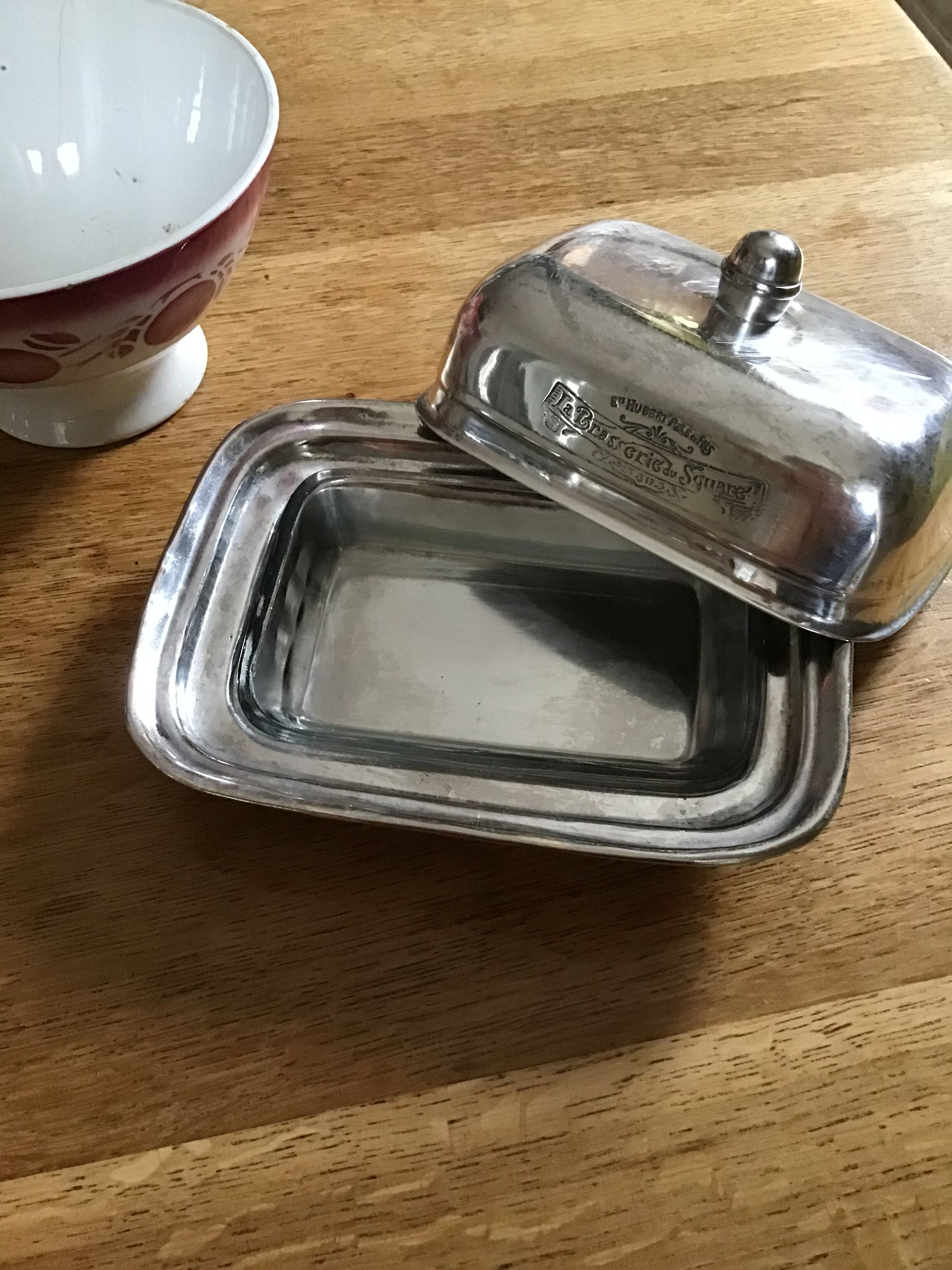 Butter dish metal and glass