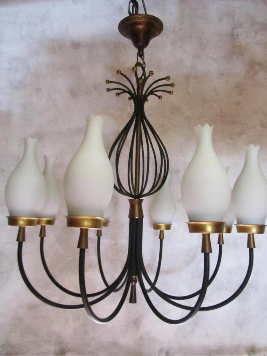 Set of 2 Italian design chandeliers in style of Stilnovo/ Arredoluce, 1950s