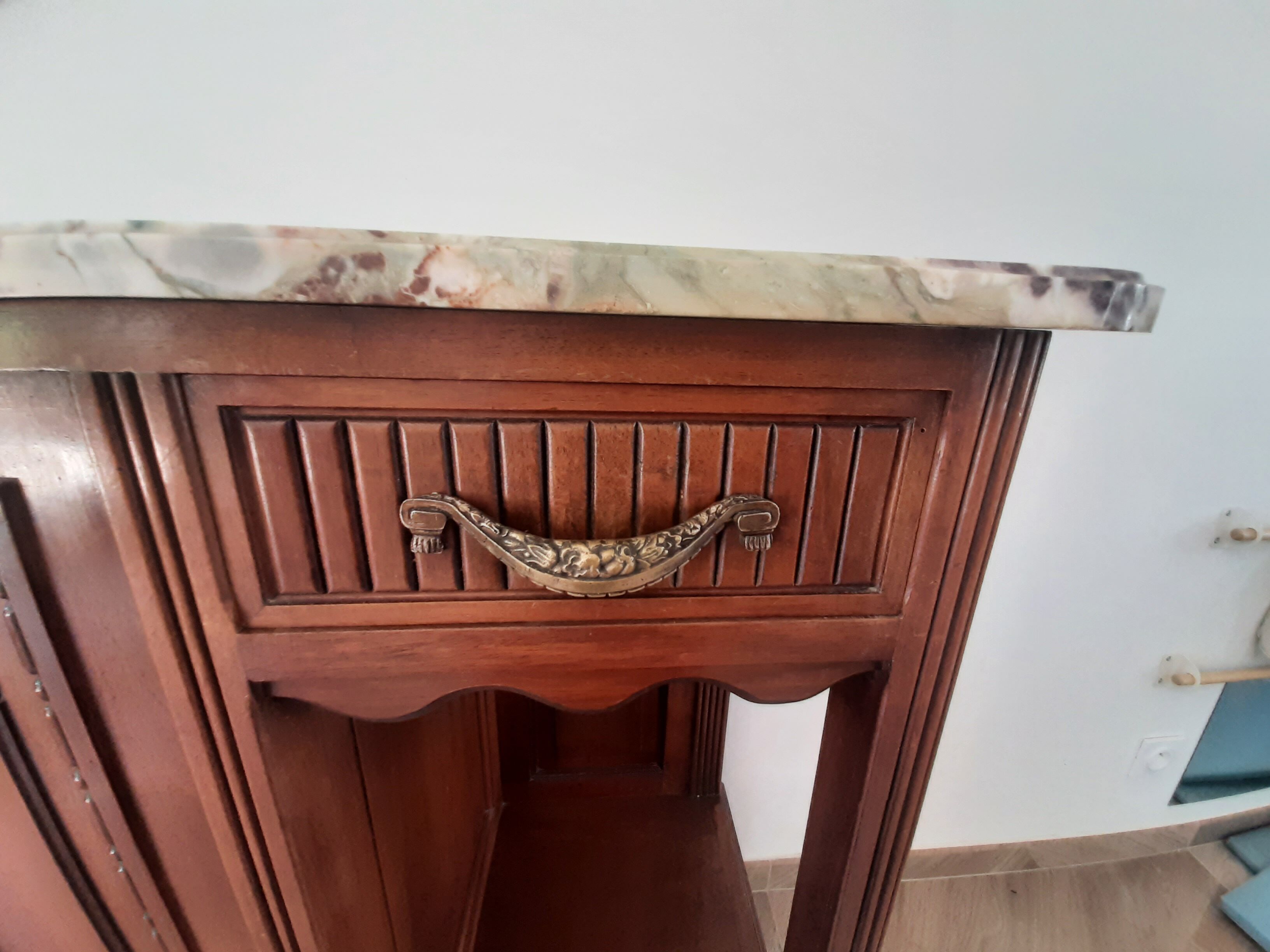 Sideboard - 1920 - art deco - 1 door - 2 drawers - gray marble top