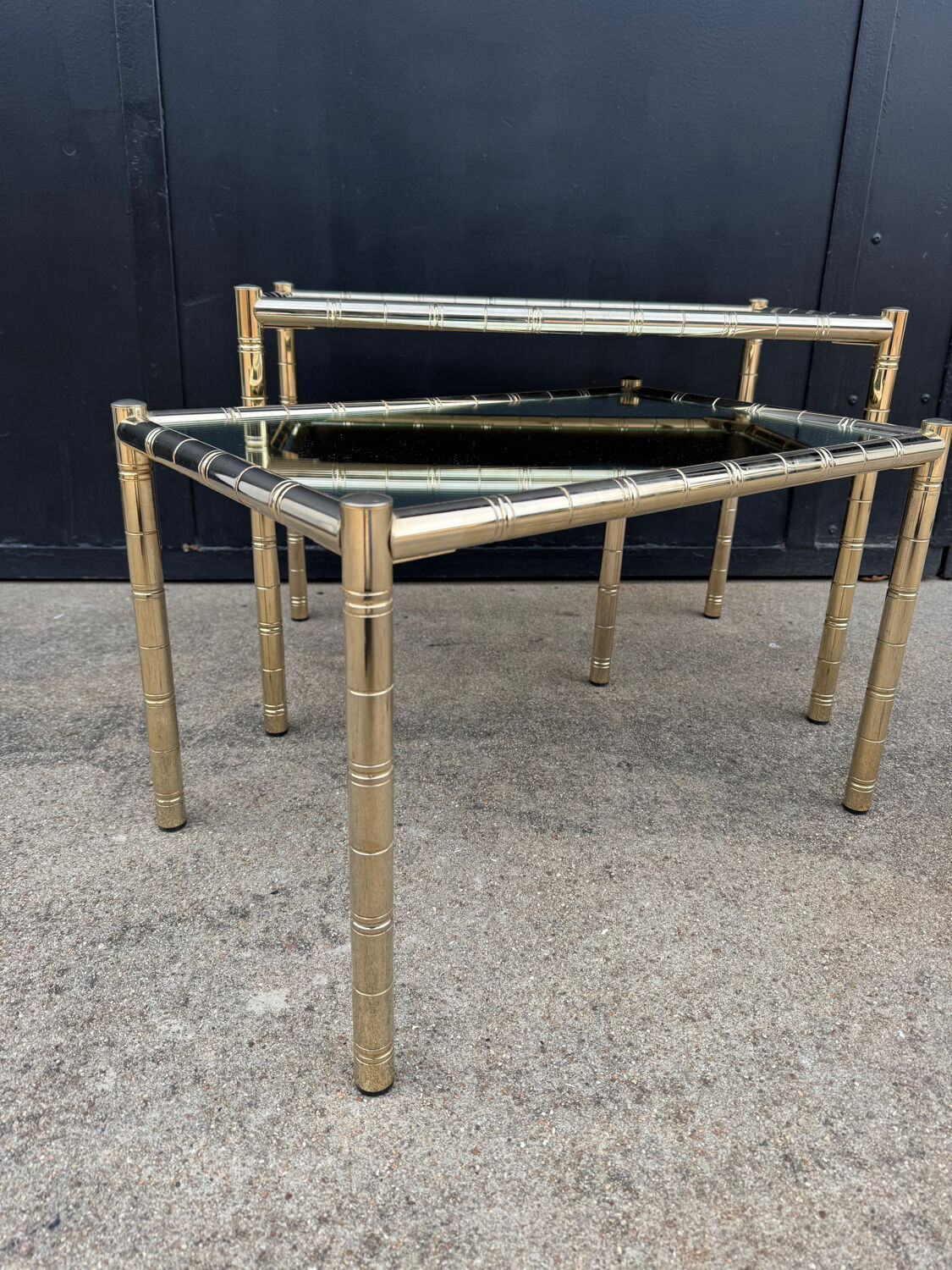 Tables gigognes métal doré bambou miroir années 70