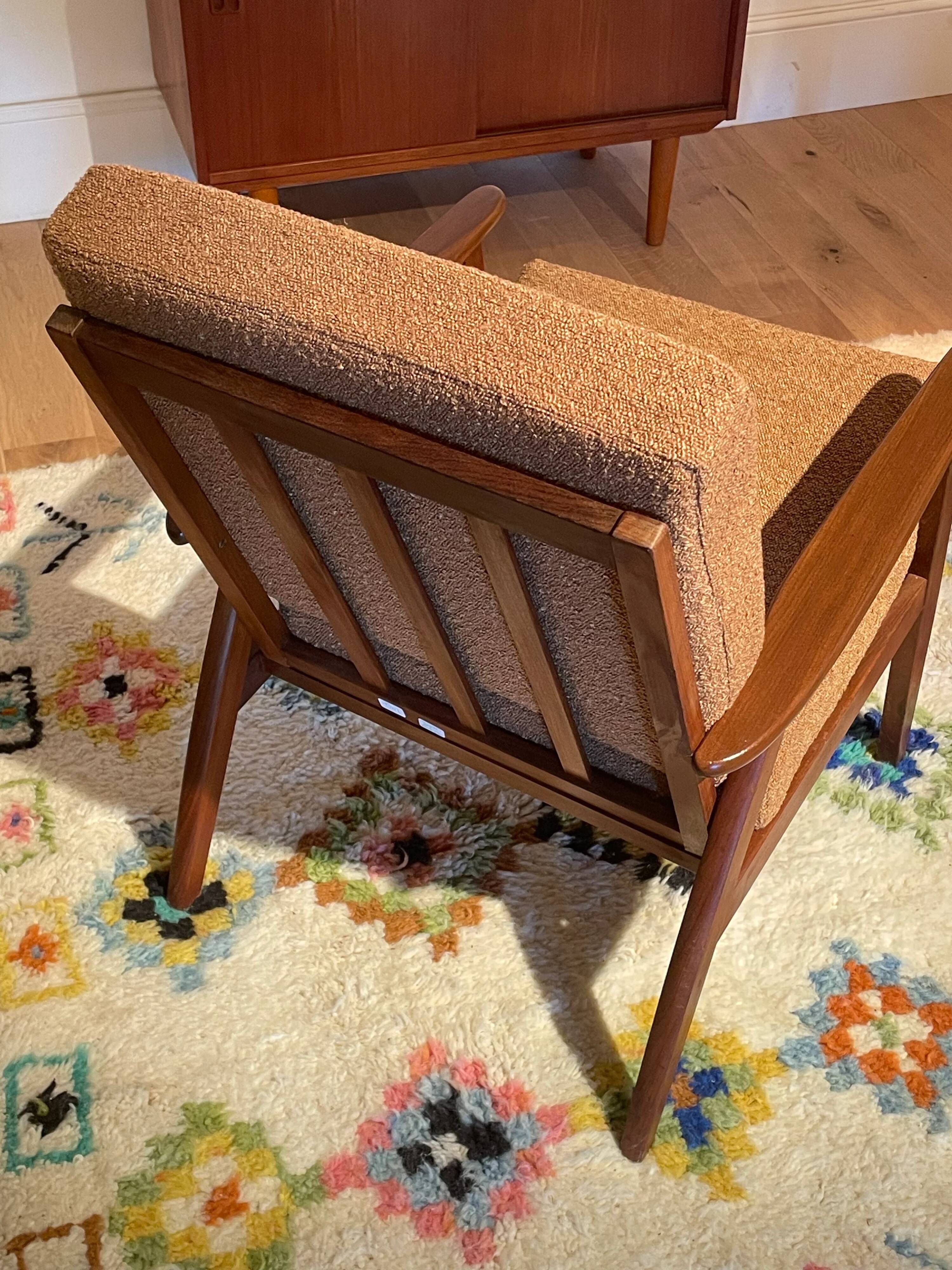 Vintage Scandinavian armchair "Theodor" in terracotta boucle.