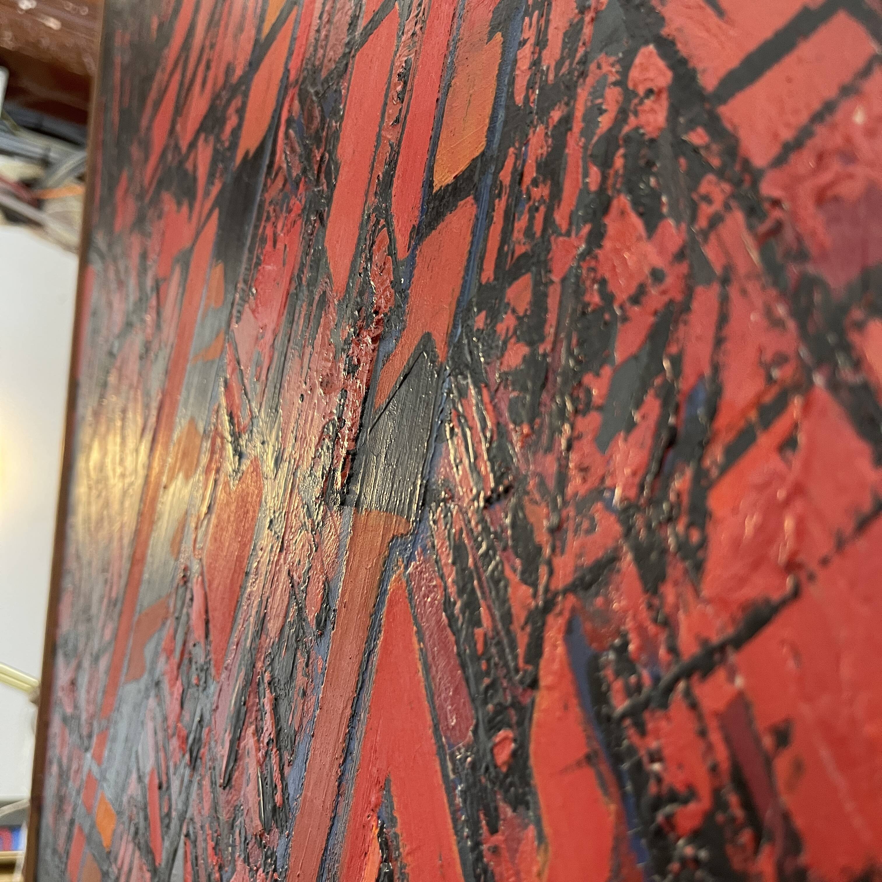 Tableau abstrait huile sur panneau, Serge Detriaux, ca 1988