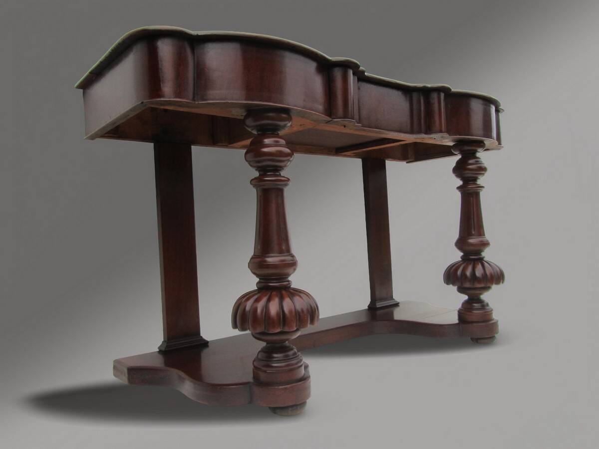 Mahogany and green leather console, 1860-70