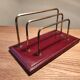 Letter holder sorter mail office leather quilted vintage brass