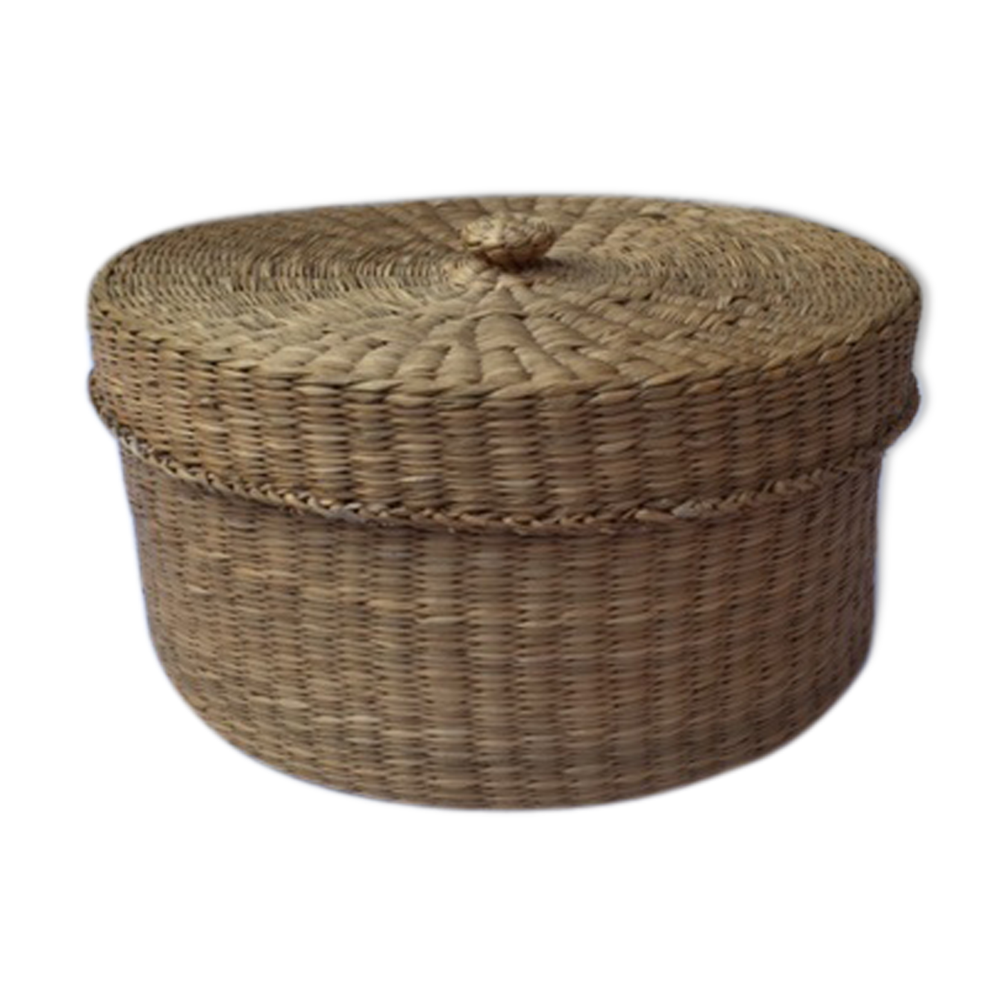 Panier rond avec couvercle en paille tressée