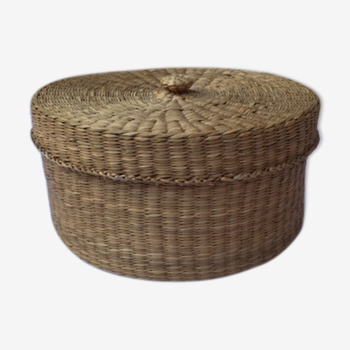 Panier rond avec couvercle en paille tressée